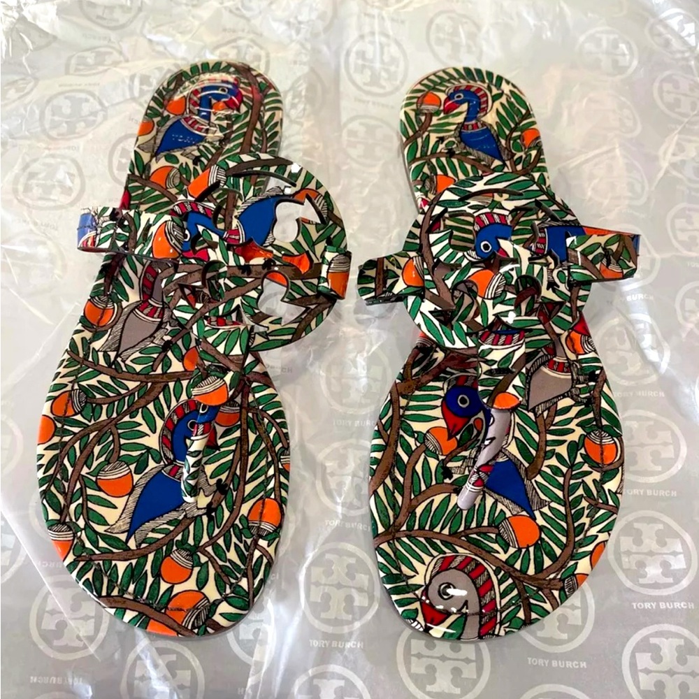 SOLD—eBay RARE Tory Burch Miller Sandals Something Wild Print 71/2M Spring 2019